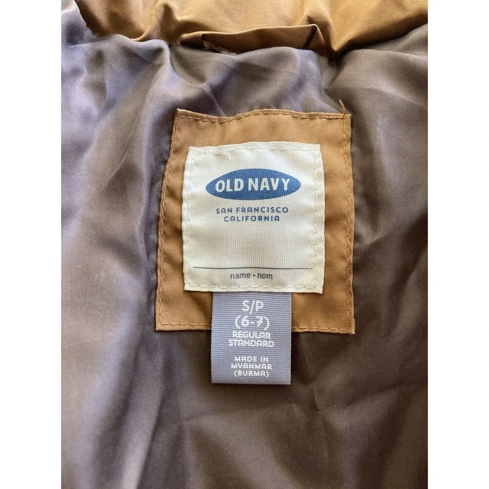Boys Small (Size 6 To 7) Old Navy Brown Puffer Vest Zip Up With Pockets
